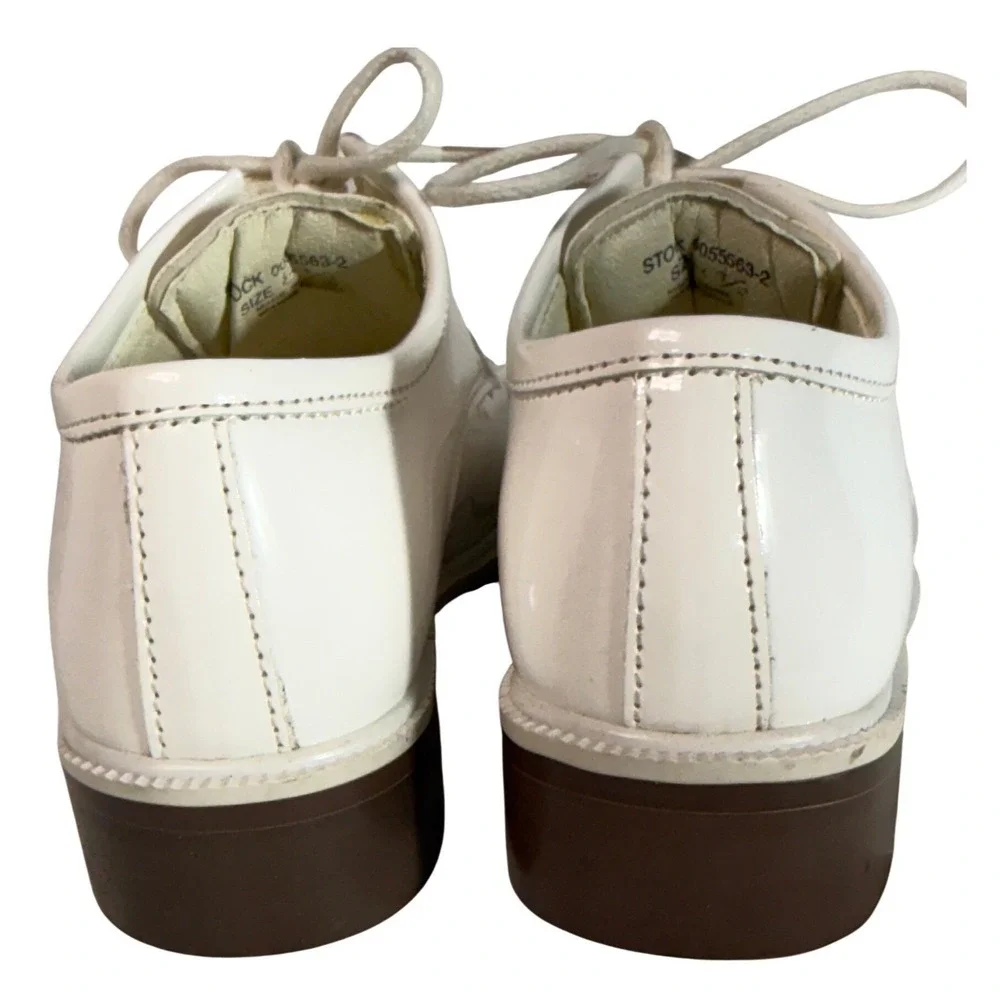 Kids White Patent Leather Oxfords Lace Up Formal Dress‎ Shoes Block Heel White